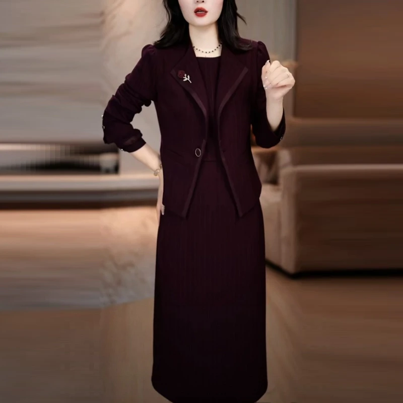 新款秋冬名媛时尚套装裙显瘦气质洋气收腰修身连衣裙高级两件套女