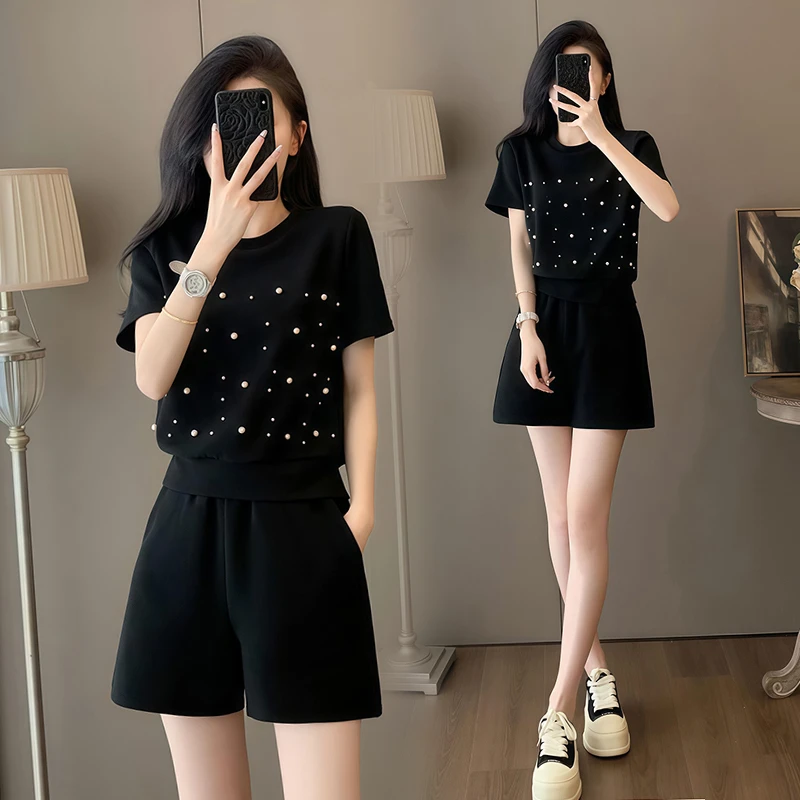 小香风设计感休闲运动服套装女2025年夏季新款上衣阔腿短裤两件套
