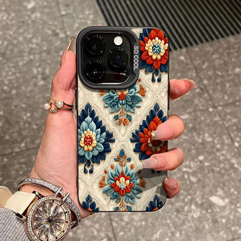 印刷图腾花朵适用苹果16/15手机壳iphone14Promax17/13软12防摔11