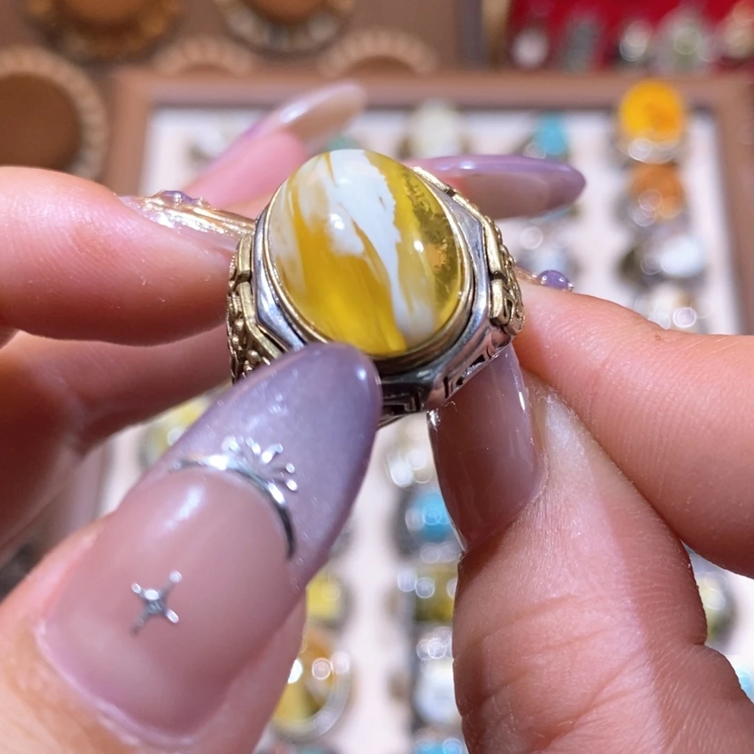 琥珀戒指银S925镶嵌琳*?戒指