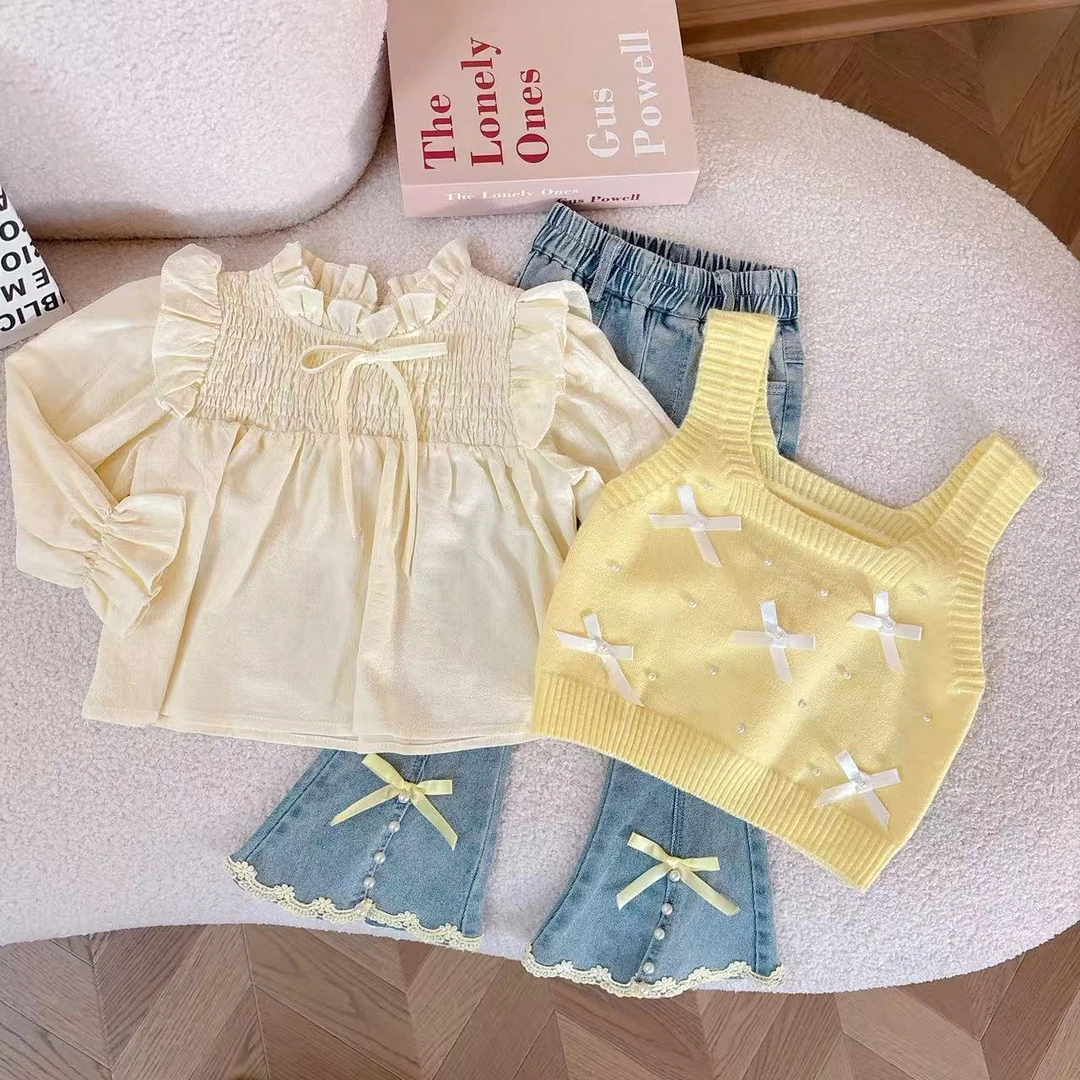 女童衬衫马甲三件套春装新款儿童装上衣女孩衣服衬衣时髦洋气可爱