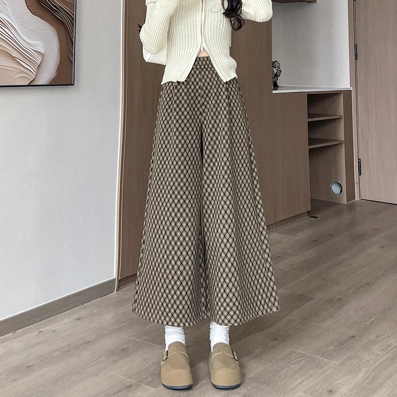 毛呢阔腿裙裤女秋冬2025年新款高腰显瘦宽松垂感裤裙七分休闲裤子