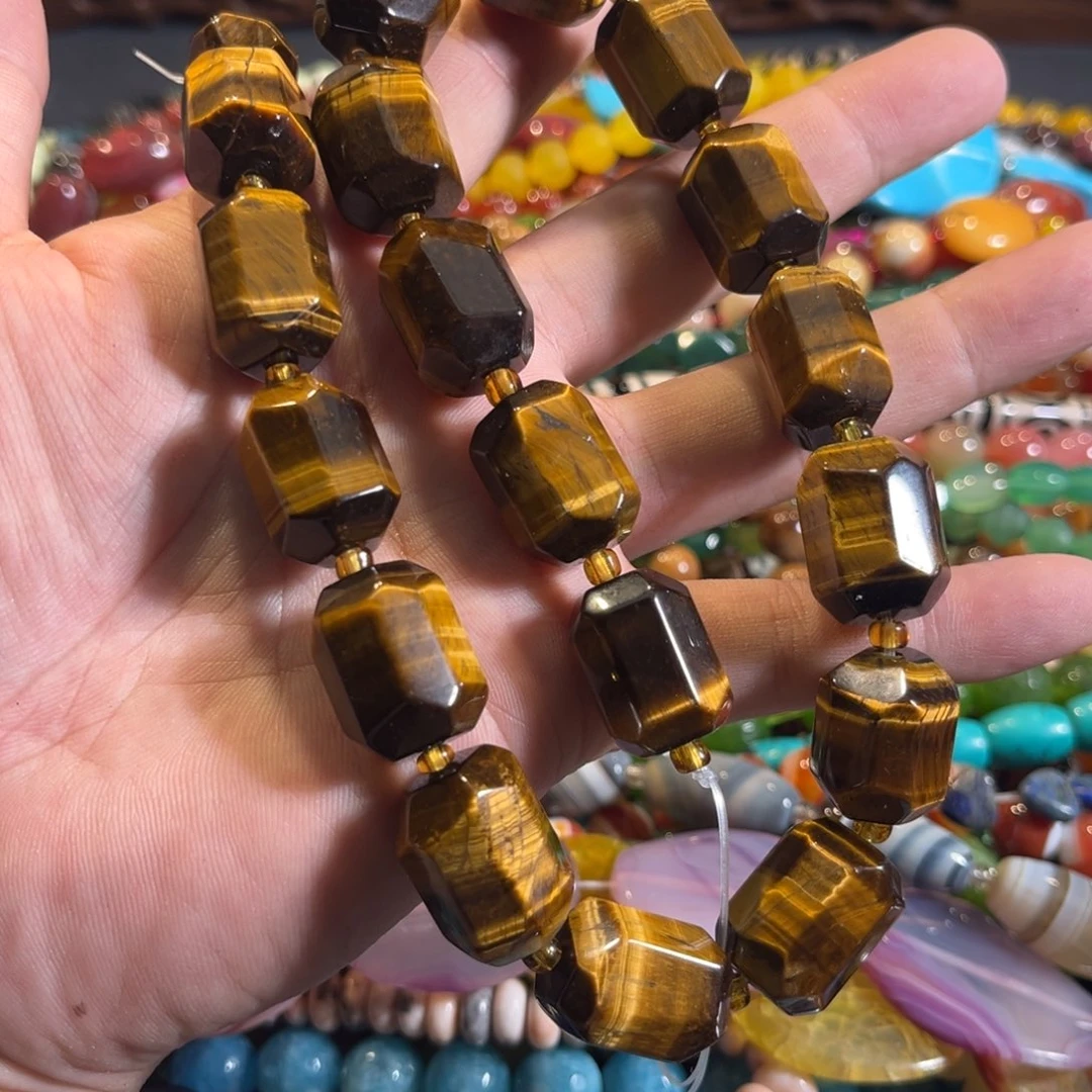 未镶嵌玛瑙/玉髓珠宝半成品虎眼顶珠15x20mm一条