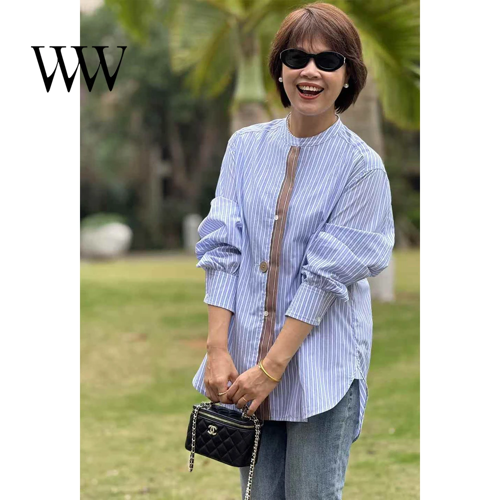 衬衫上衣衬衣长袖时尚休闲宽松条纹