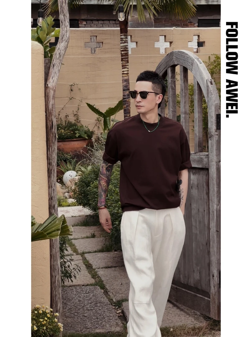 【AWEI专属】莱赛尔醋酸混纺提花领口针织短袖