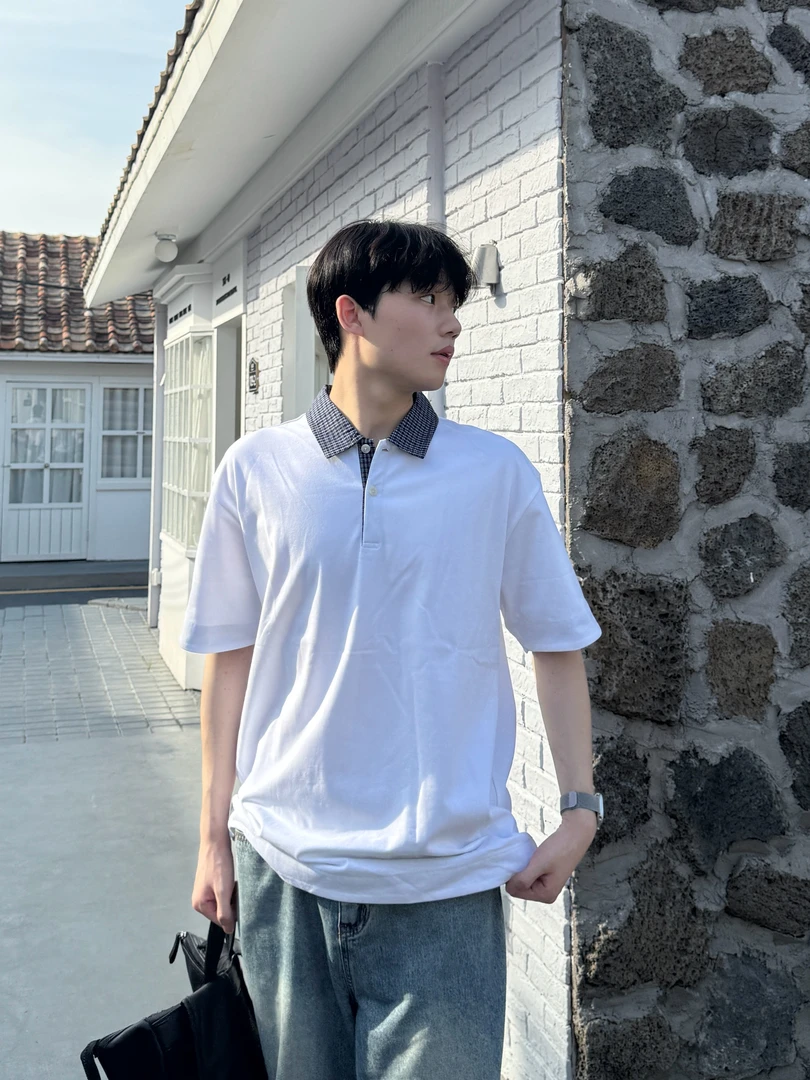 苏大恒miu系老钱风加密磨毛假两件拼接透气格纹polo短袖衬衫T恤