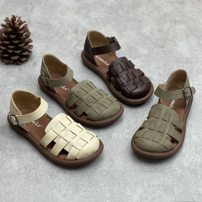 复古百搭平底编织包头夏季新款女式休闲凉鞋