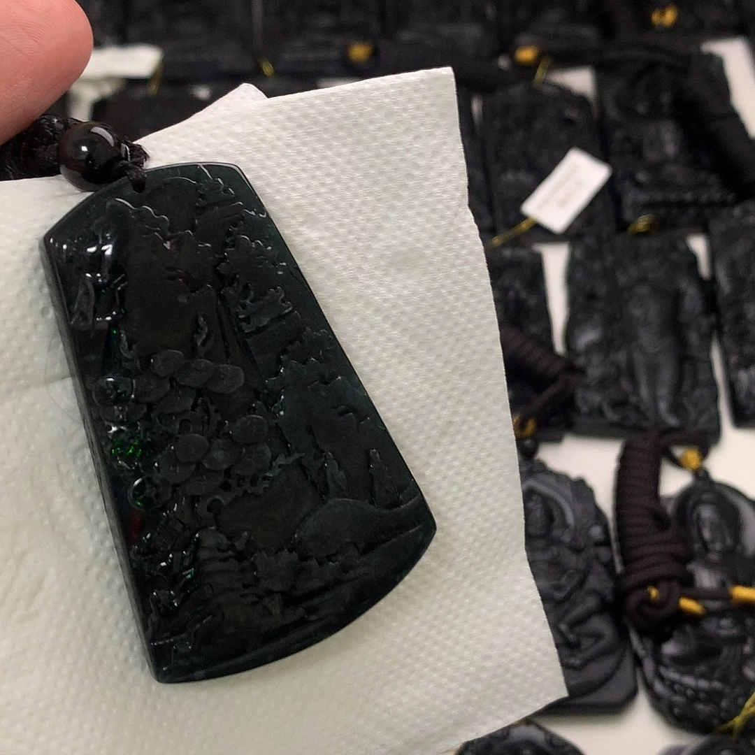 翡翠未镶嵌颈饰天然缅甸a货钢琴黑挂件