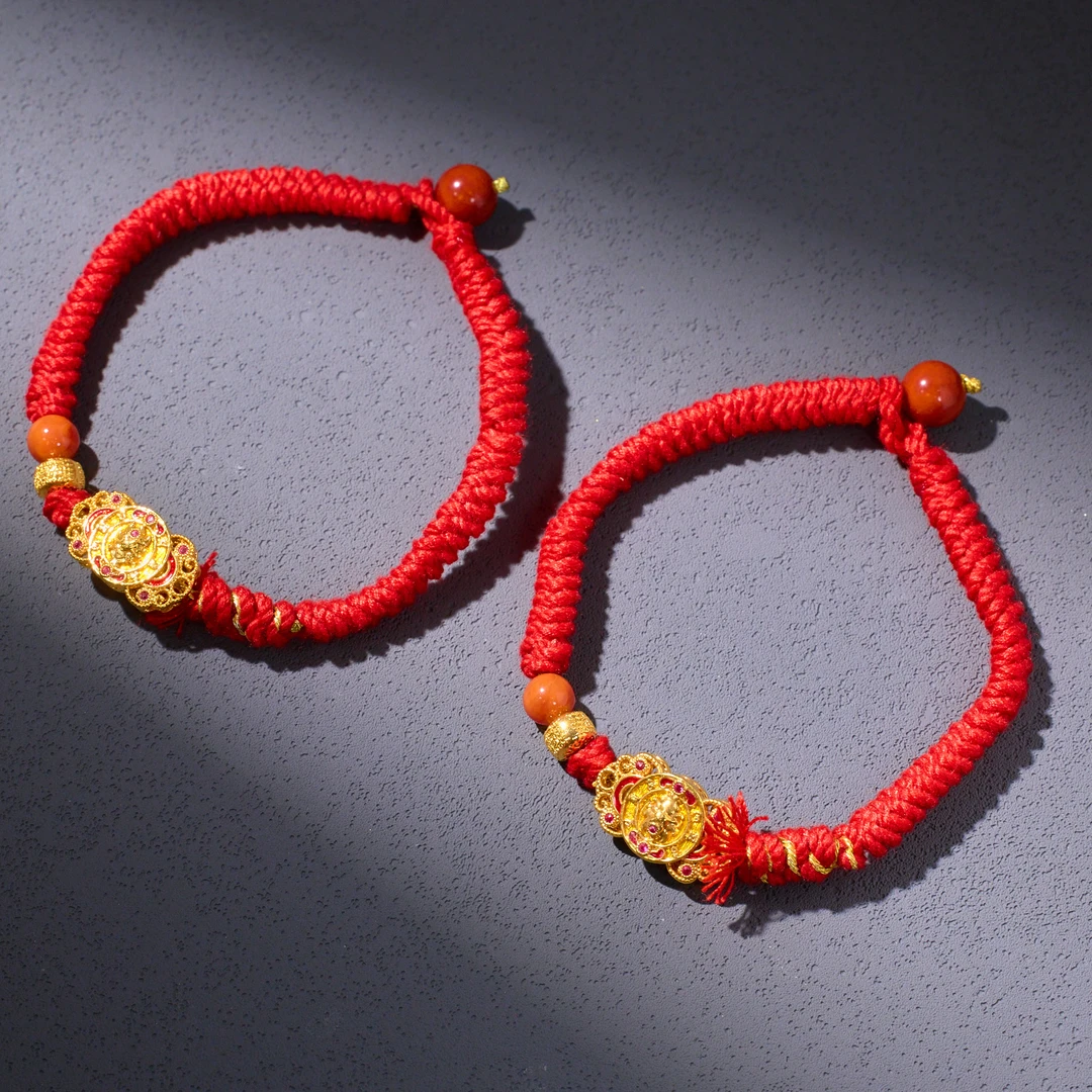 【歪歪】（素金）凤九手牌红绳*18K金镶嵌（多样性发一）XB-J6679