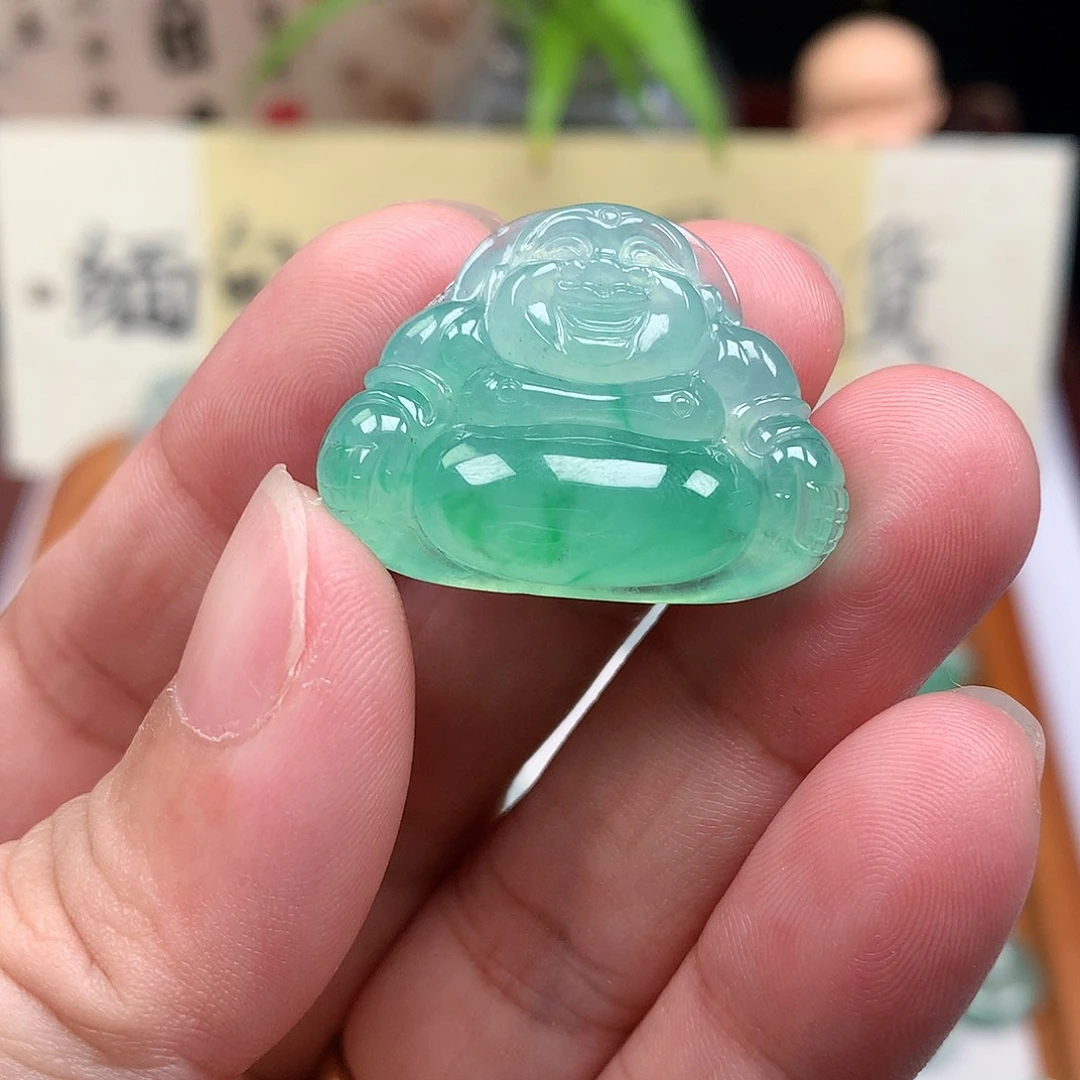 翡翠散珠缅甸天然A货翡翠阳绿佛公