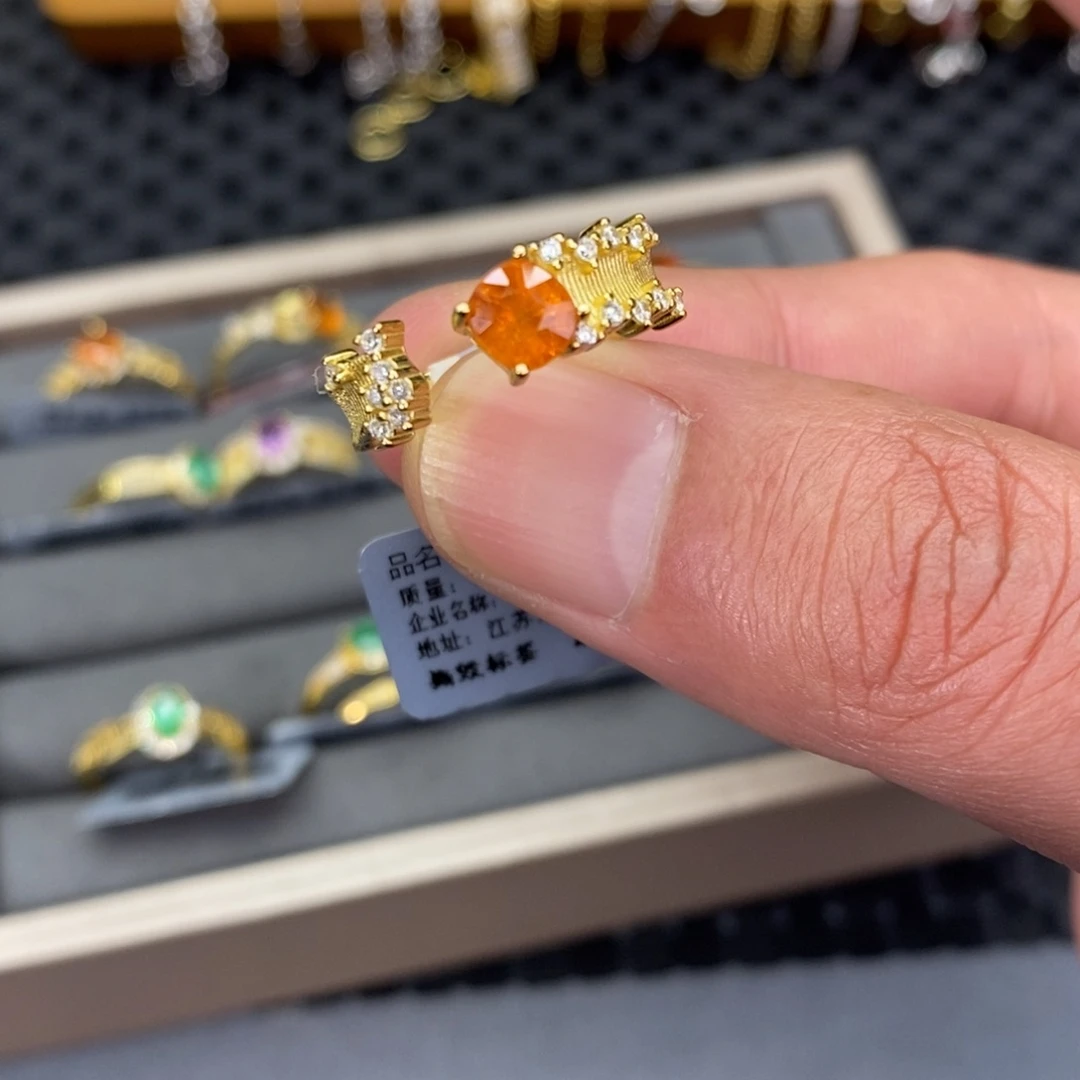 戒指石榴石银S925镶嵌