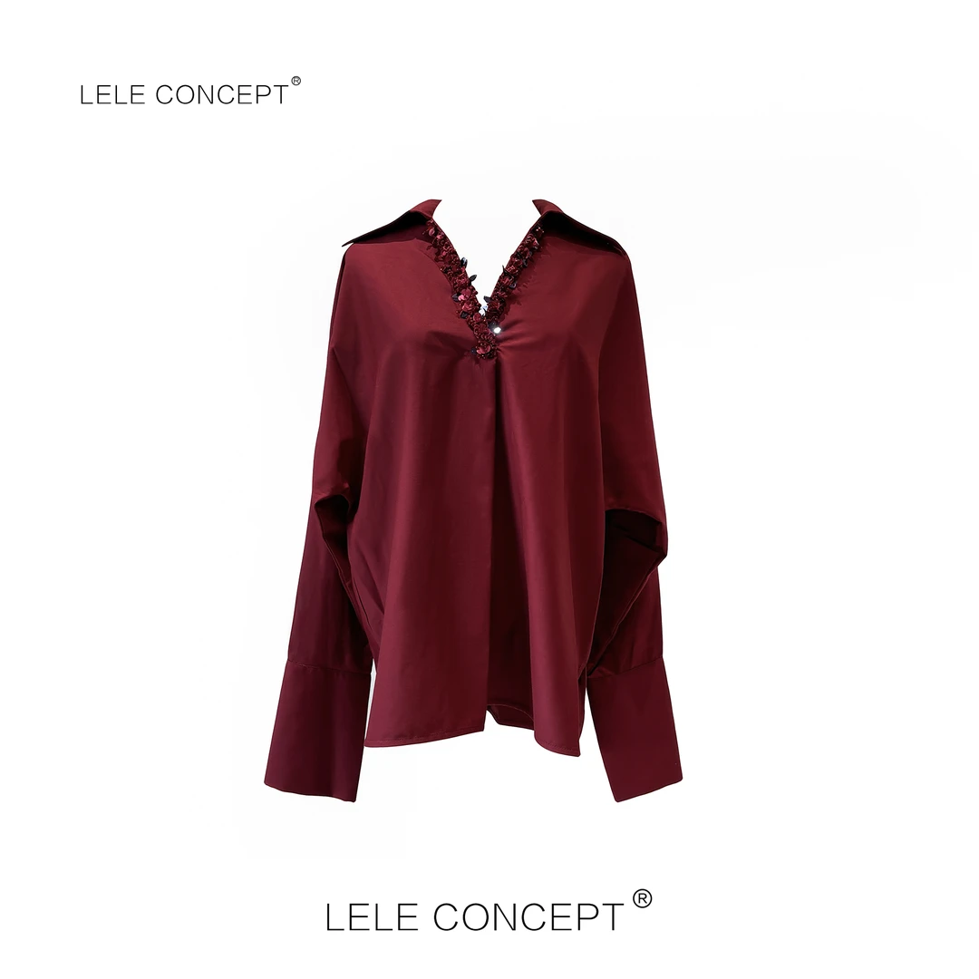 LELE CONCEPT｜V领钉珠衬衫S0873