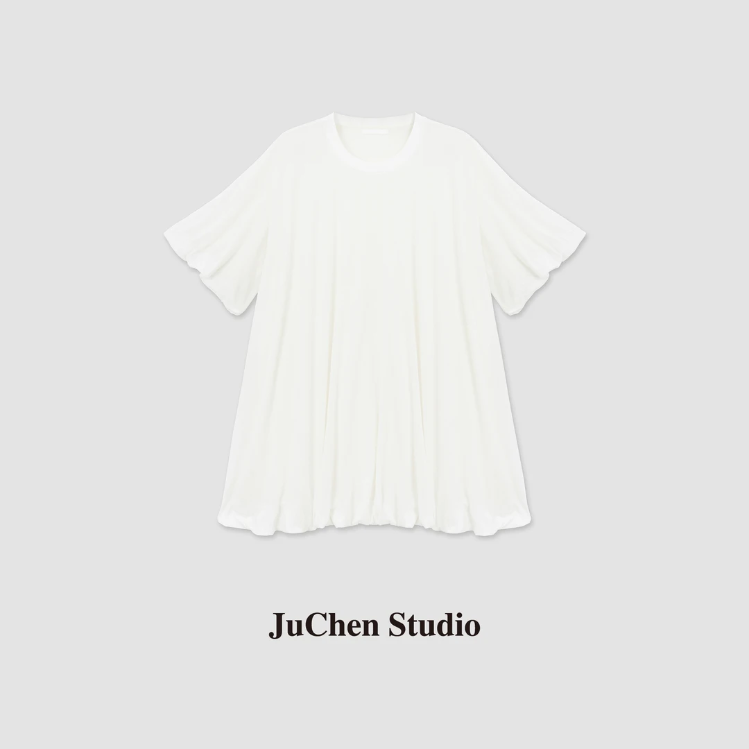 双层花苞T轻软干爽荃棉泡泡袖中长款宽松短袖T恤 SS044350