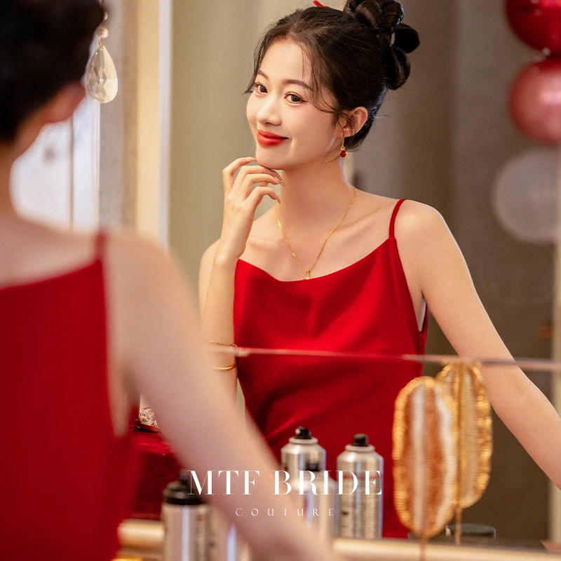 满庭芳【晚风醉】红色敬酒服新娘2025新款吊带连衣裙晨袍订婚礼服