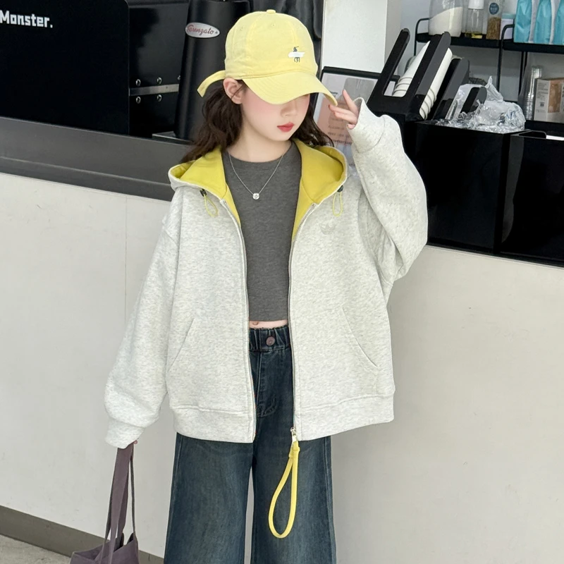 女童外套春秋2025新款儿童连帽棒球服秋装中大童运动休闲学生上衣