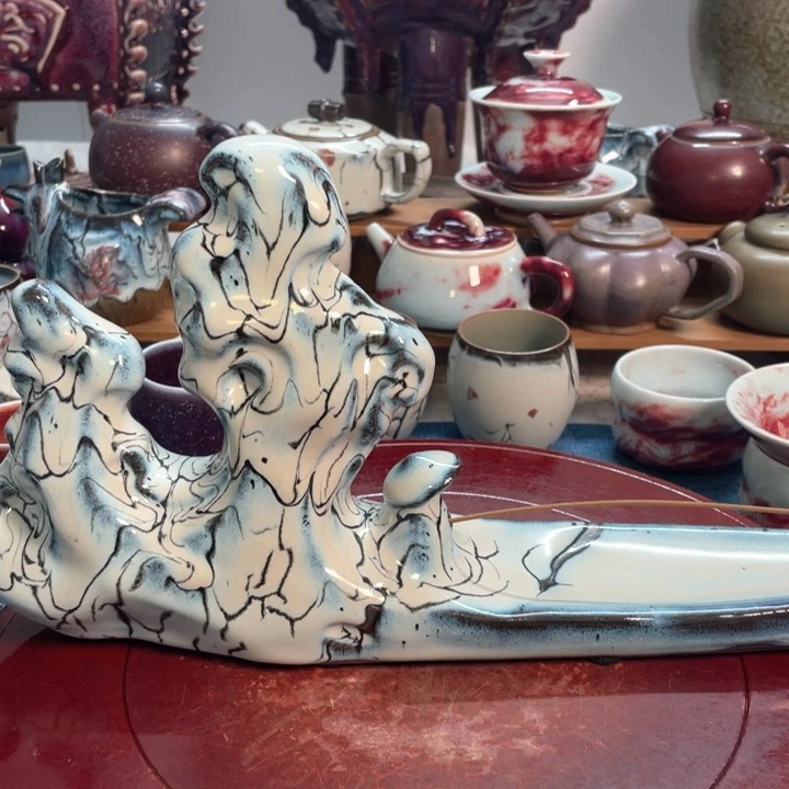 摆件钧瓷独钓寒江雪香插