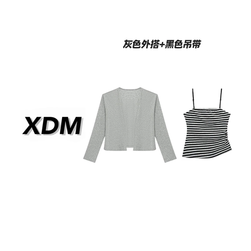 真两件条纹吊带背心凉感透气皮肤衣外搭舒适大码显瘦两件套3360