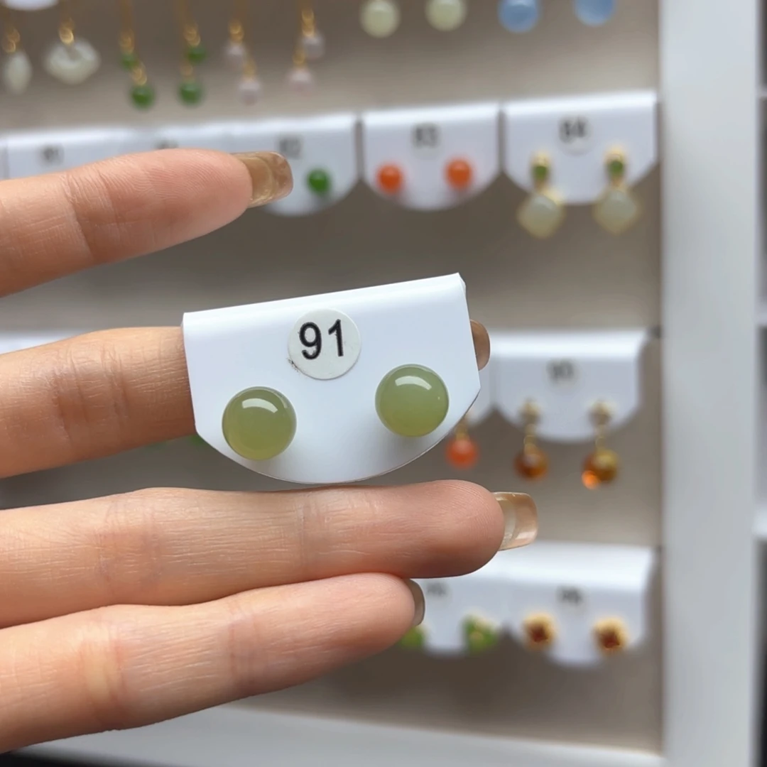 和田玉银S925镶嵌耳饰