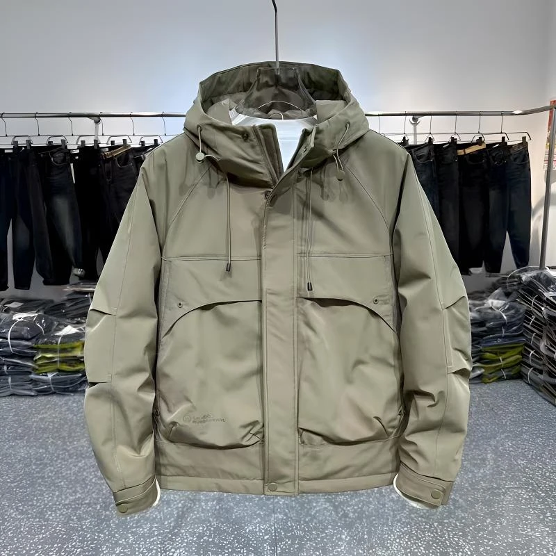 秋冬季新款工装夹棉连帽外套潮牌男士加厚保暖休闲百搭夹克冲锋衣