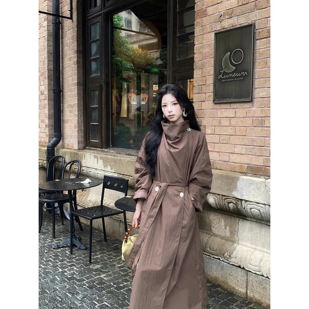 ICELOLLY高级感超好看立领风衣外套女2025早秋氛围感穿搭长款大衣
