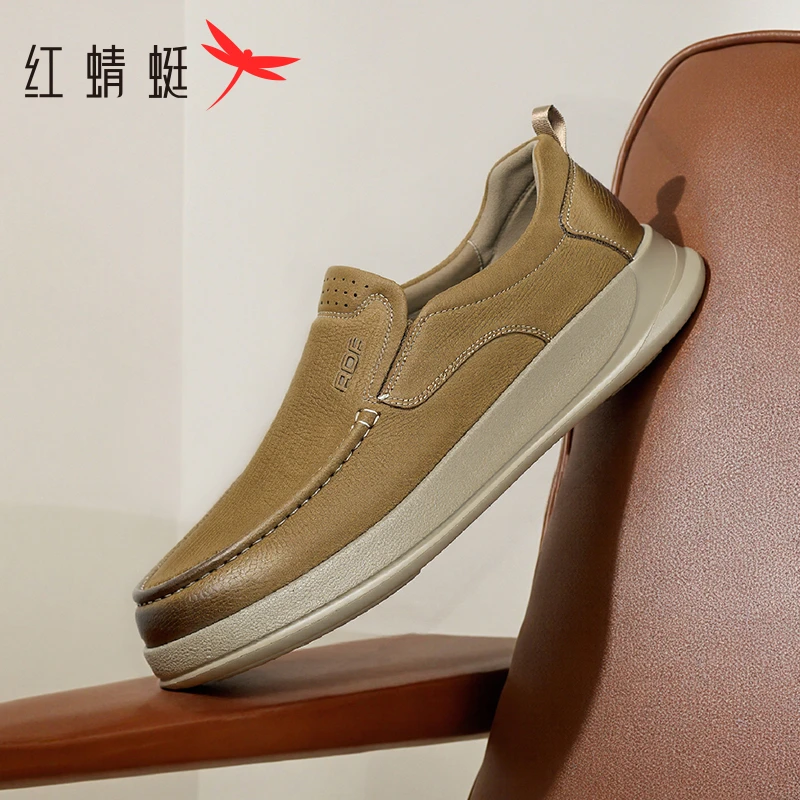 红蜻蜓休闲皮鞋2025冬季新款男鞋真皮舒适一脚蹬懒人外穿勃肯鞋男