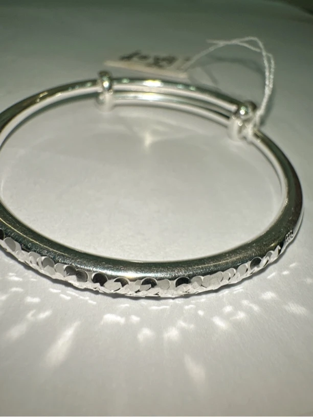 足银手镯 12.66克足银儿童碎冰冰圆条手镯