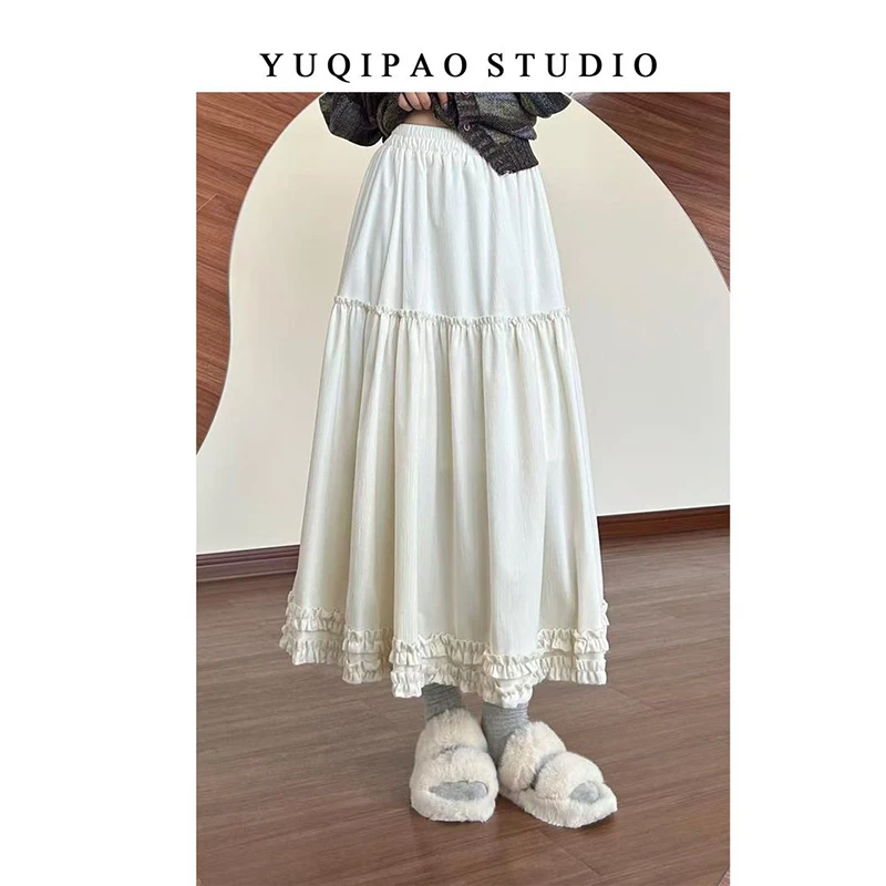 木耳边蛋糕温柔风半身裙女秋冬季金丝绒大摆a字伞裙小个子长裙子