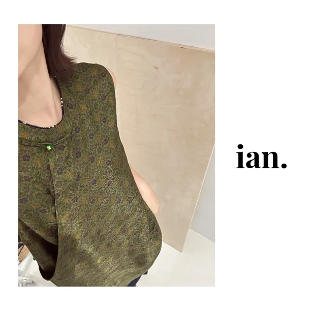 【ian】松烟翠韵双面穿提花桑蚕丝无袖背心连衣裙