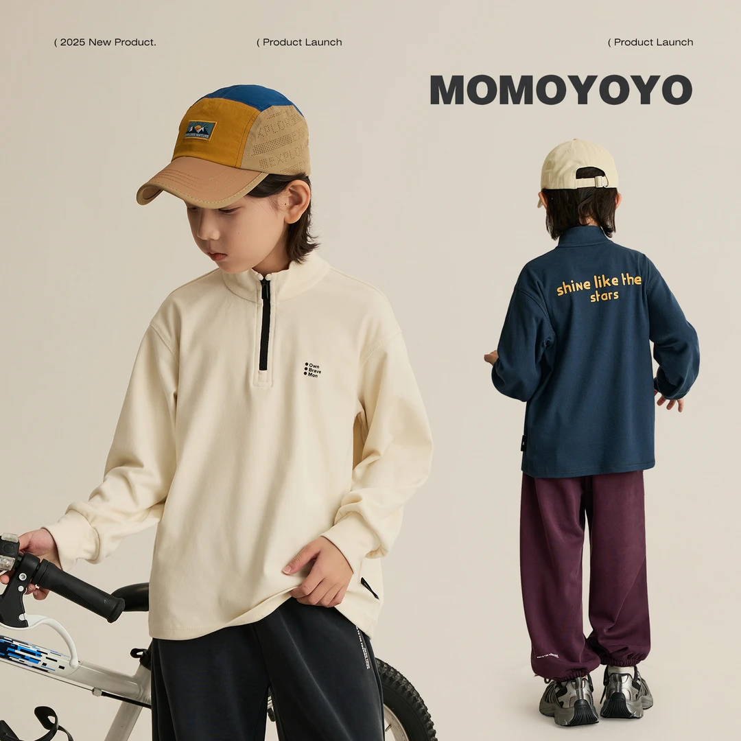 辰辰妈【正能量】Z男童半拉链立领T恤新款字母印花儿童上衣8642X