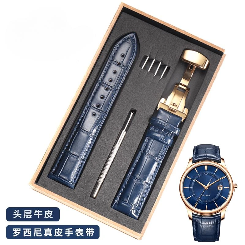 适配rbxc罗西尼真皮表带防汗牛皮蓝色61672586335715SR6461男表链