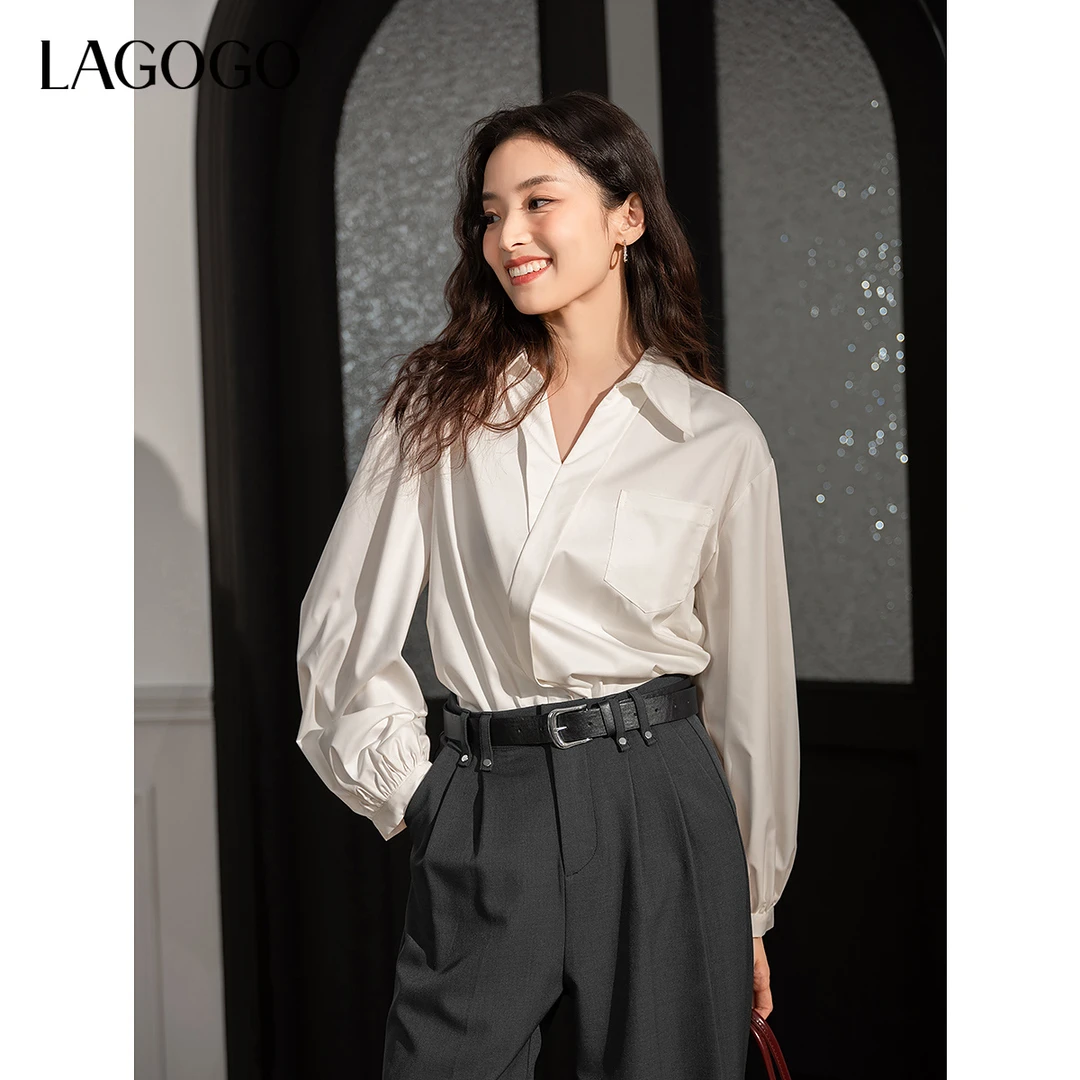 【大瑶】lagogo新款竹纤维设计感优雅百搭衬衫女OASS531G02