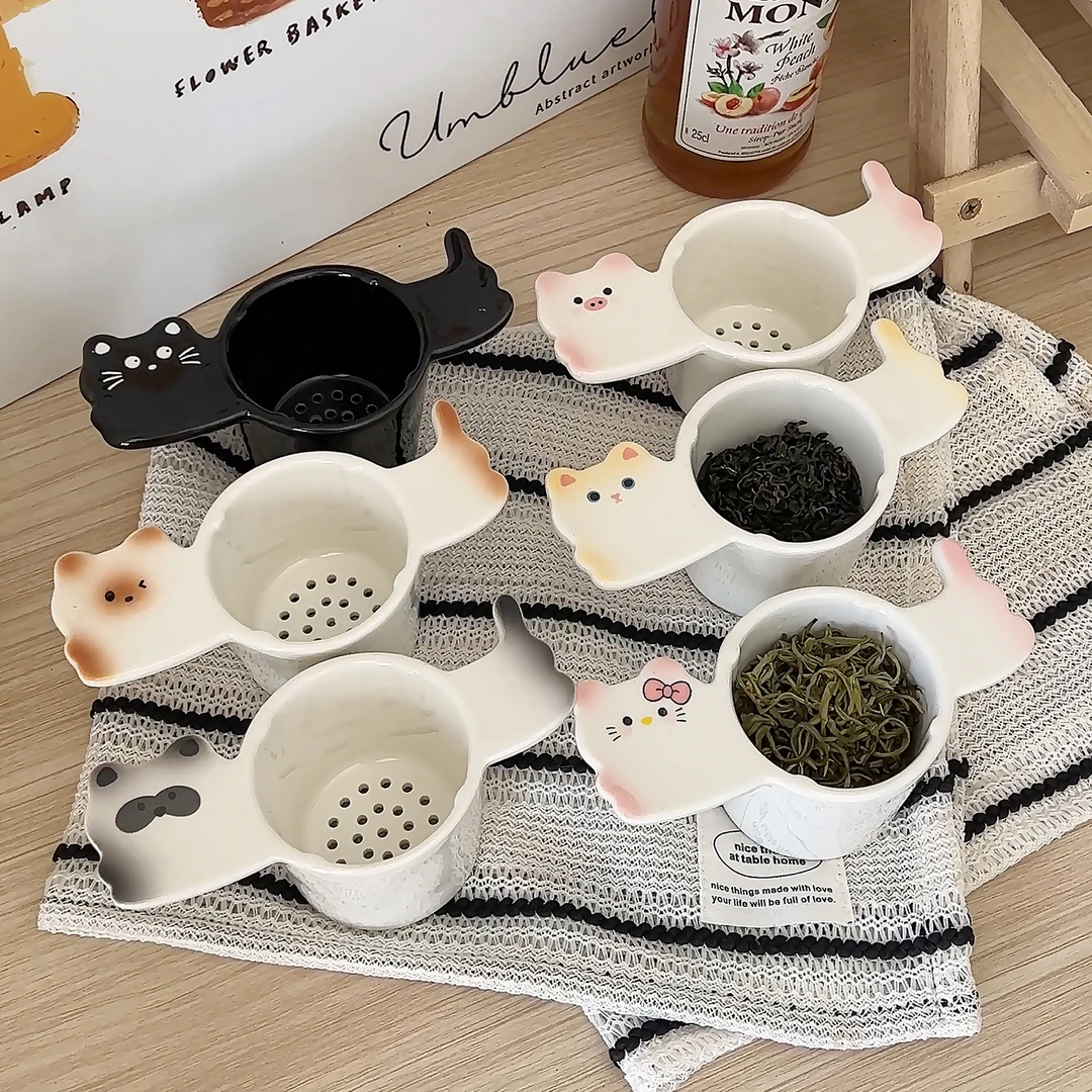 可爱小猫茶漏茶滤手绘创意陶瓷泡茶配件小众设计感家用茶叶分离器