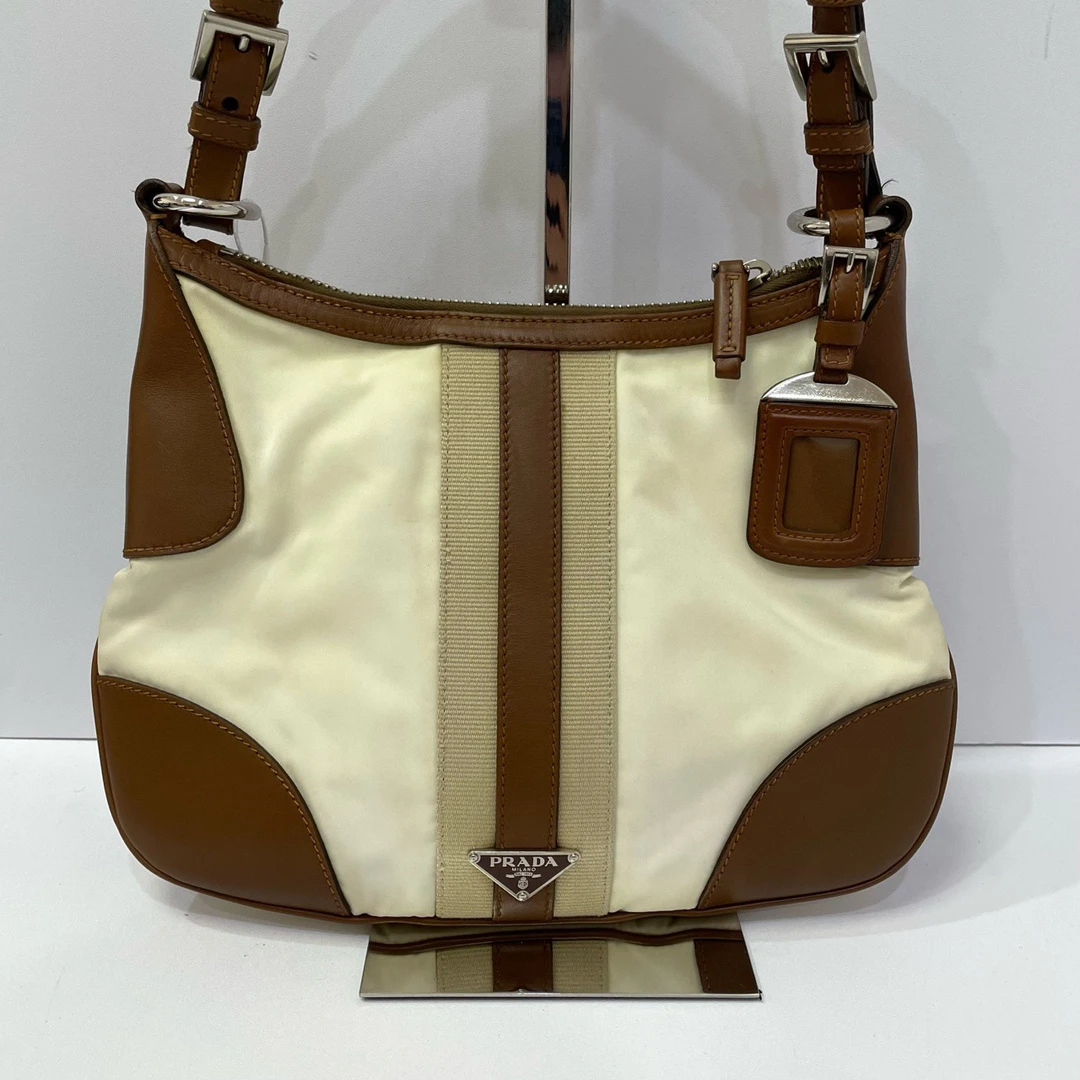 95新 Prada/普拉达 米棕帆布腋下包