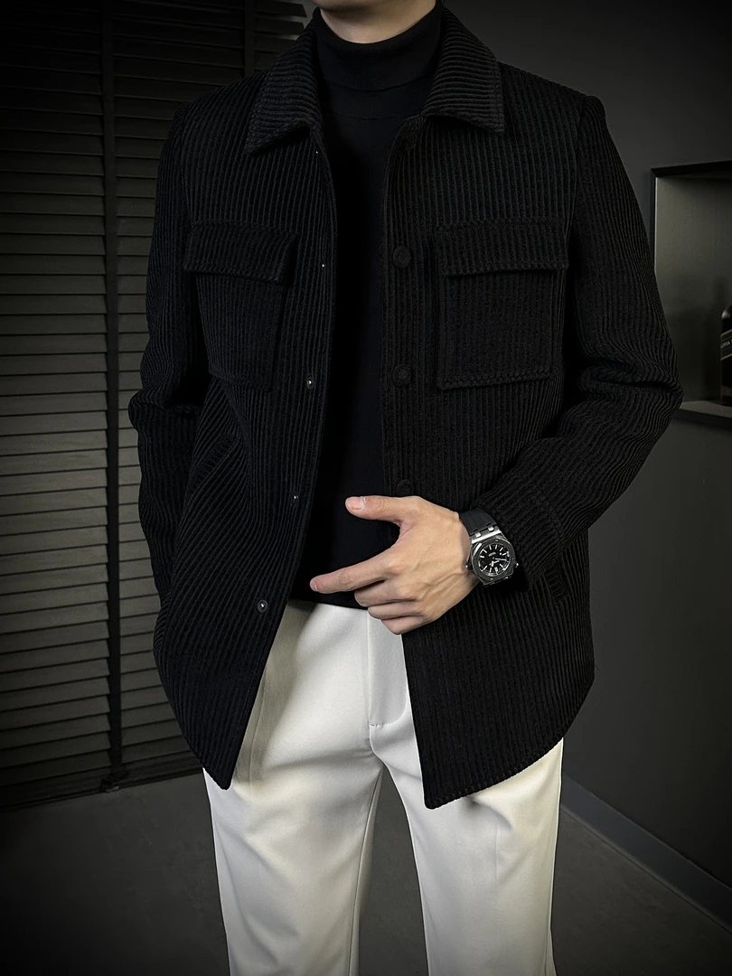 KING&GUCH秋季【高织高密灯芯绒】新款男士商务休闲翻领夹克25859