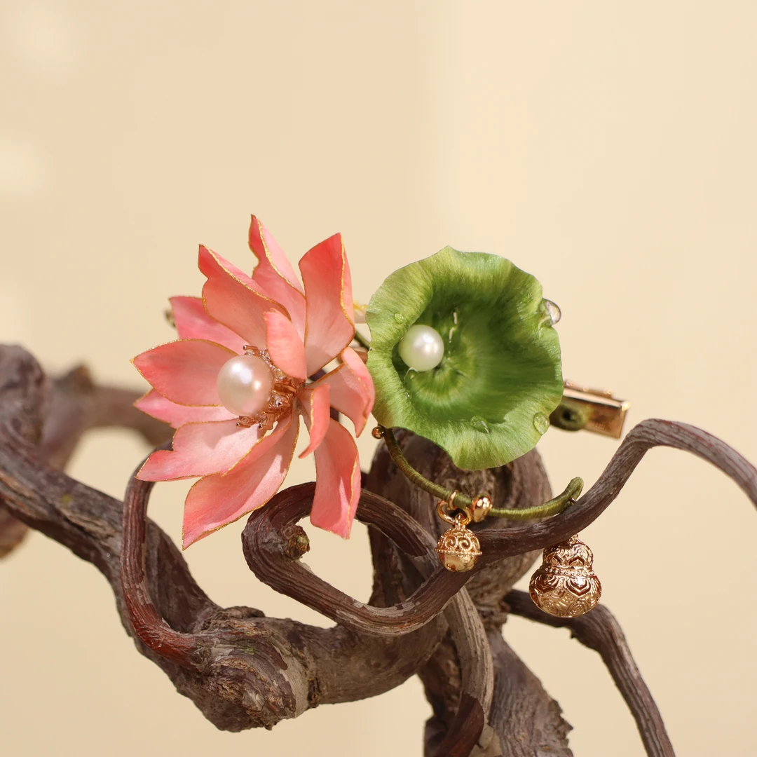 非遗绒花纯手工荷花发夹复古纯手工精致