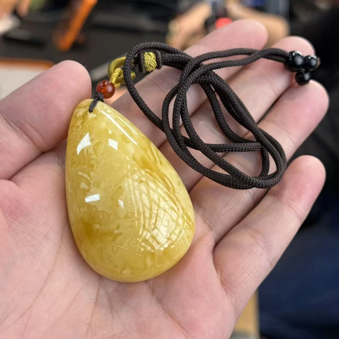 【曹掌柜精选】4 PM10096 蜜蜡水滴吊坠  62*39mm