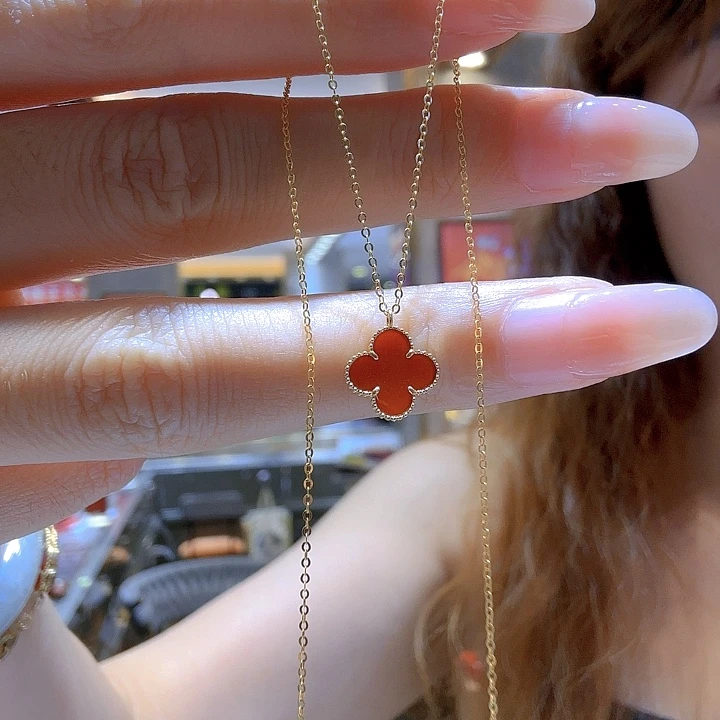 玛瑙/玉髓项链18K金镶嵌10mm草