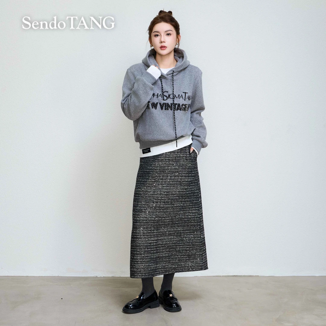 超模穿搭【叠穿法则】胖多女装新款时尚百搭打底字母卫衣半裙套装