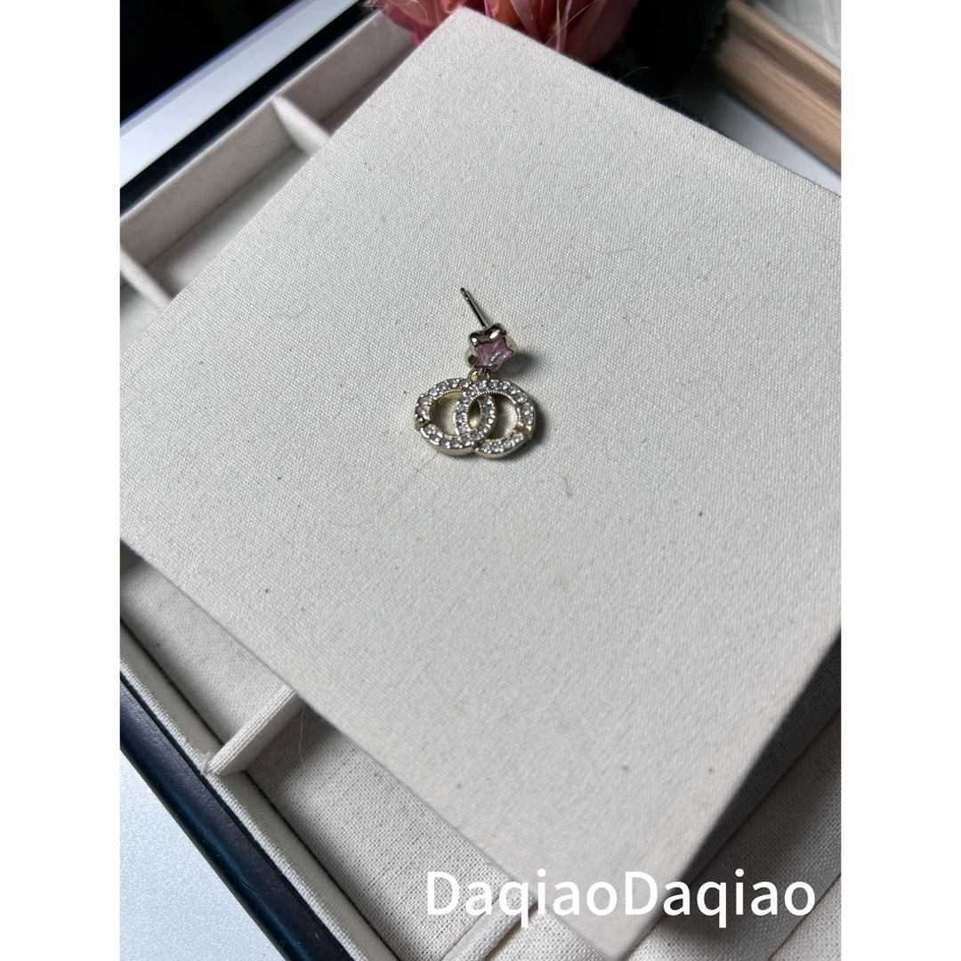 铜合金合成锆石耳饰 粉色星星圆圈耳环 00A297
