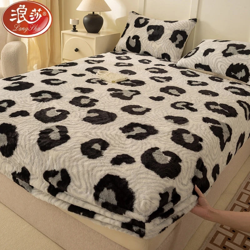 浪莎秋冬季加厚兔毛绒床笠牛奶珊瑚绒床垫保护套席梦思全包防尘罩