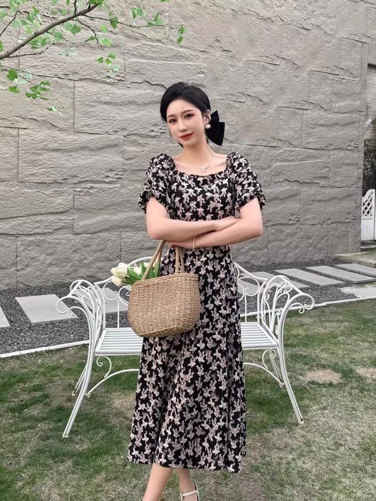 【王哥精选】新款赫本风圆领碎花连衣裙女雪纺裙YF-B-3355