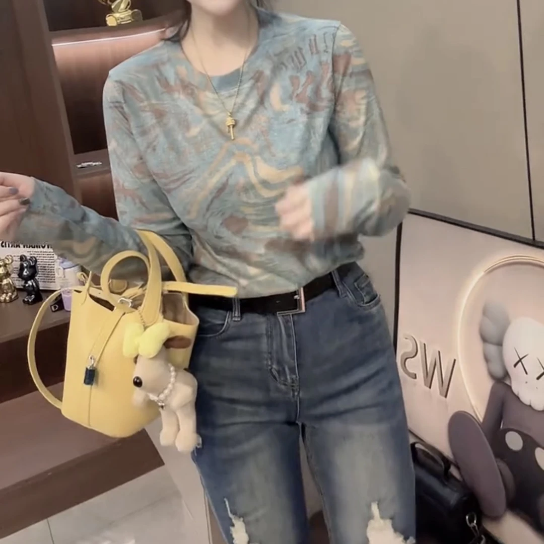 印花长袖宽松春夏女士韩式风T恤时尚圆领