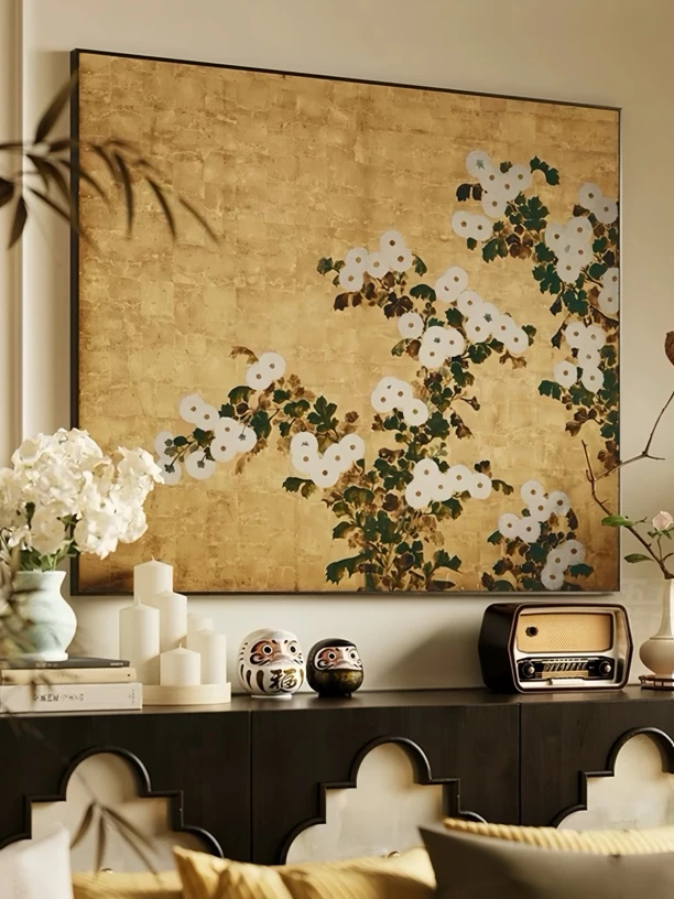 法式中国风客厅装饰画中式复古沙发背景墙挂画中古风横幅艺术壁画