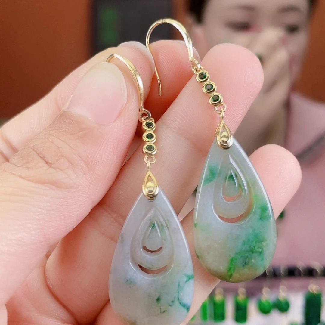 翡翠银S925镶嵌耳饰