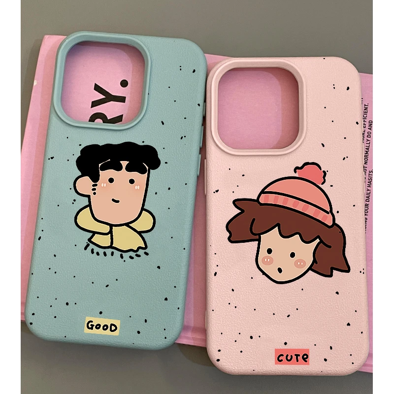 欧克里里涂鸦广志美伢适用苹果16promax手机壳15/14荔枝纹13/12