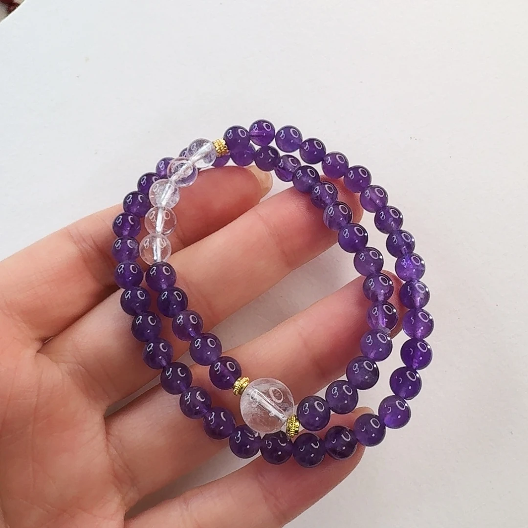 水晶未镶嵌手串双圈紫水晶手串