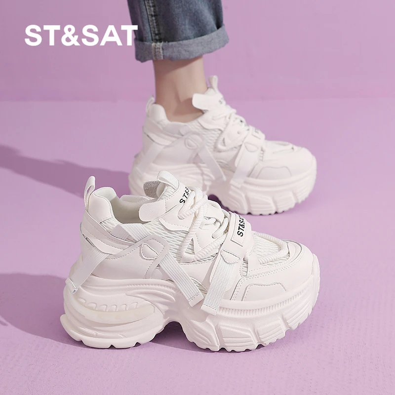 星期六2025春季轻便老爹鞋厚底旅行鞋时尚休闲跑步鞋女款潮流增高