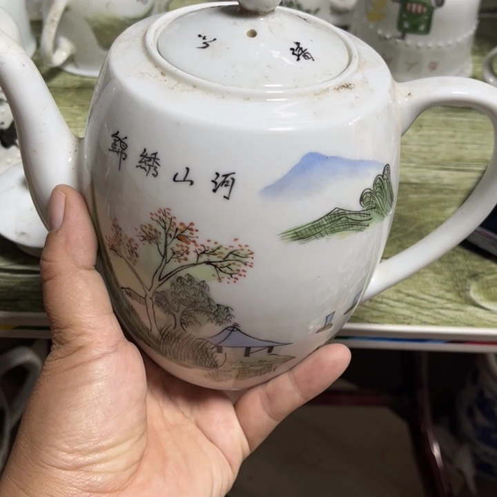 手绘山水茶壶一把包邮