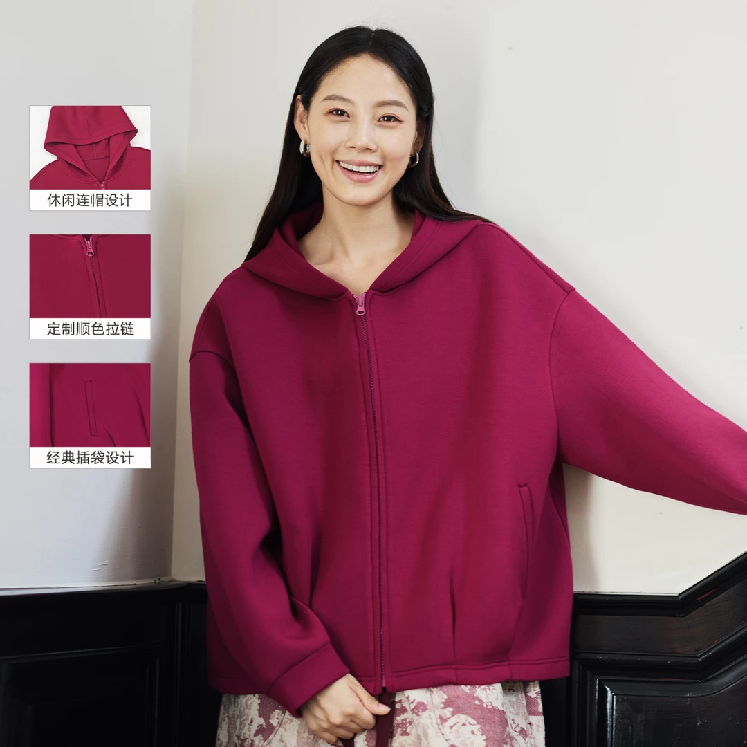 无色无味连帽廓型卫衣女2025新款设计感休闲短款外套宽松显瘦上衣
