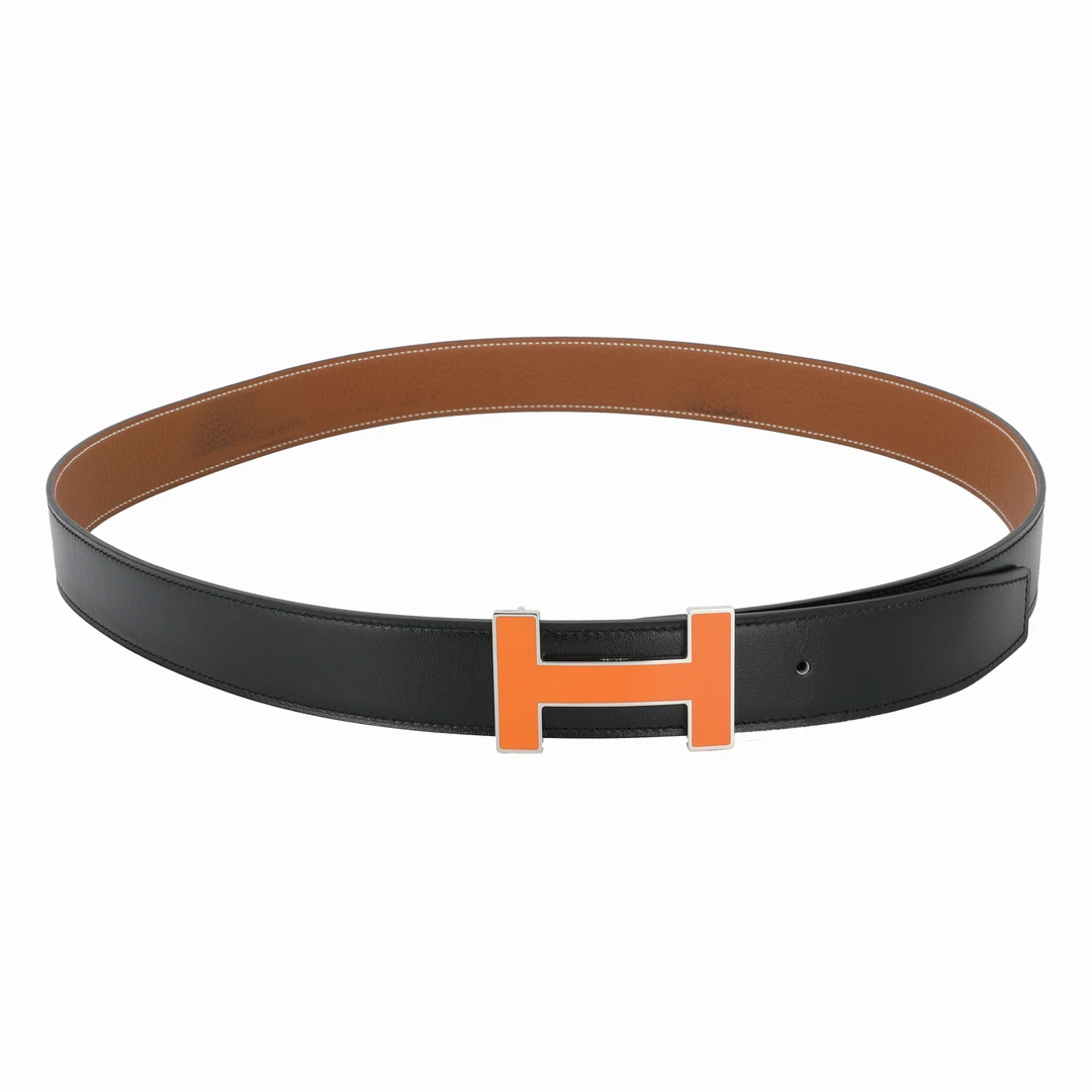 未使用 Hermes/爱马仕 H双面金色平滑扣黑色/金色腰带 AAA450ZA